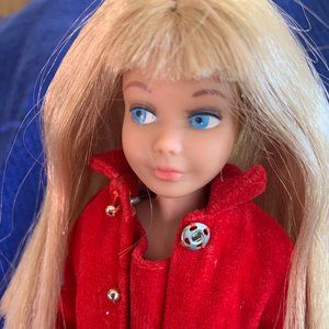 RARE Vintage BARBIE SISTER SKIPPER 1963 BLONDE RED DRESS VELVET COAT SET